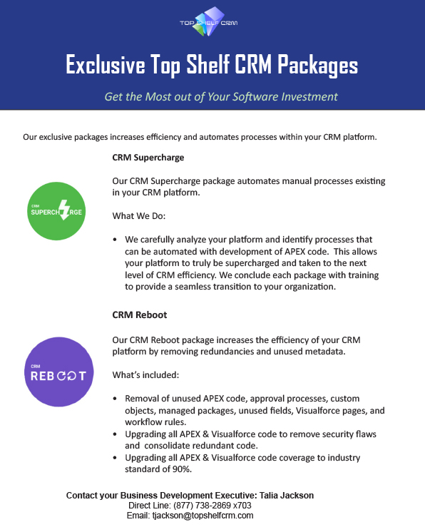Exclusive CRM Packages Top Shelf CRMTop Shelf CRM